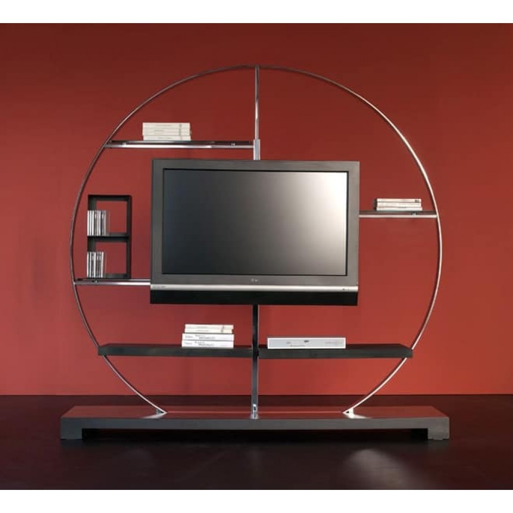 Italian tv stand-bookcase in black and chrome details.