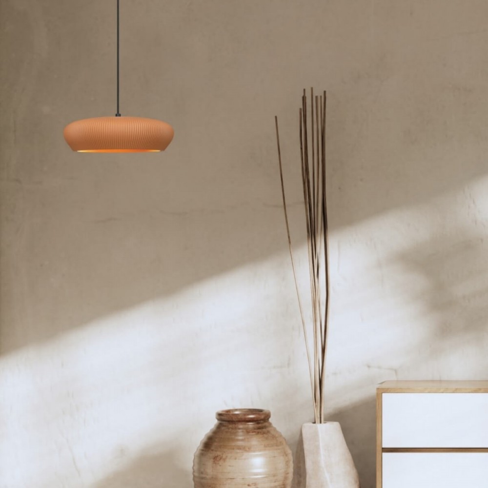 Μίνιμαλ κρεμαστό φωτιστικό από πηλό σε terracotta ,Zambelis lighting.