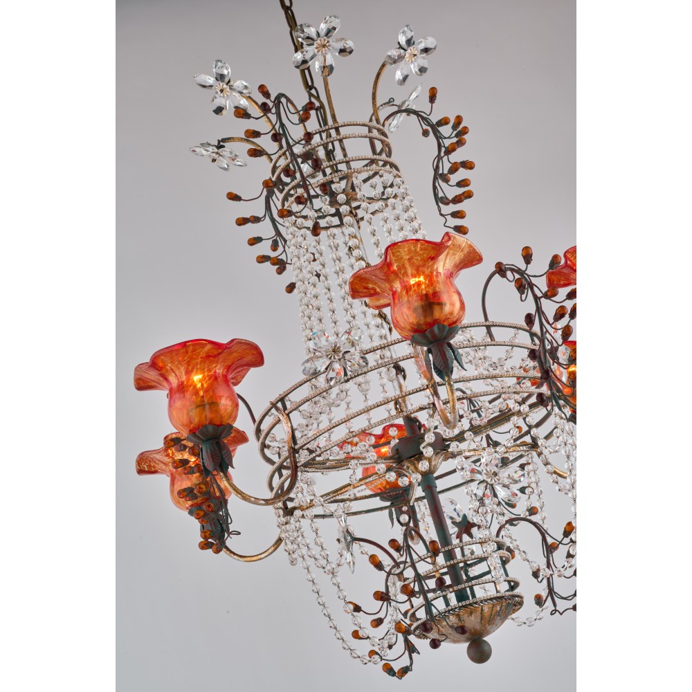 Handmade chandelier  in rust and  murano glass .