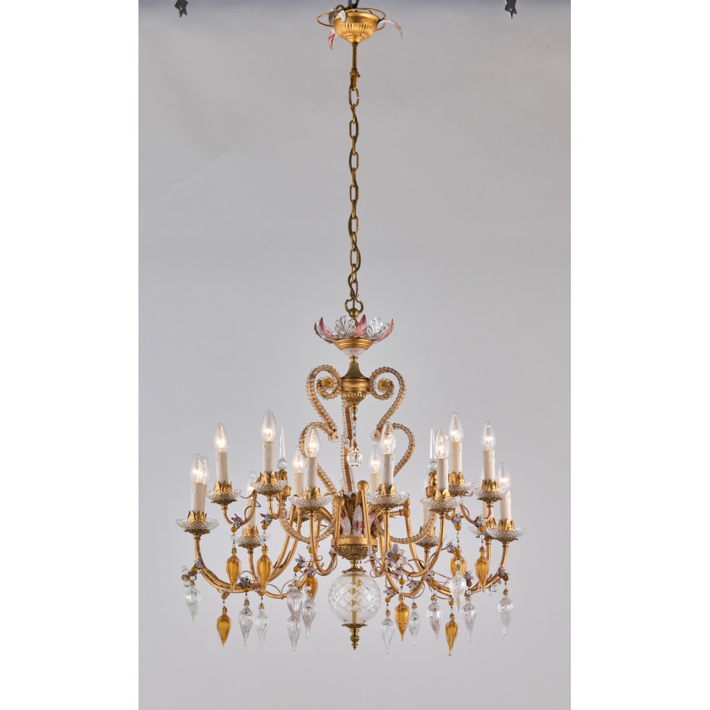 Pendant lighting with murano glasses and crystals.