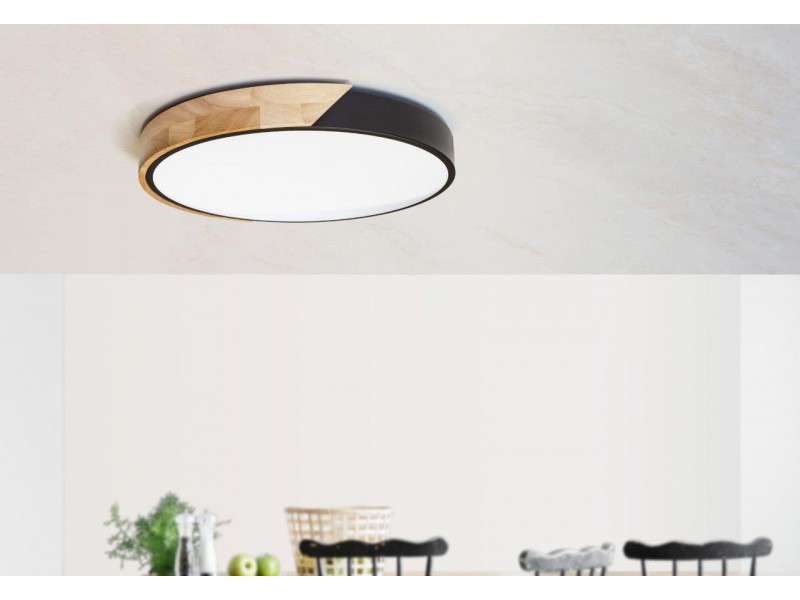 Led ceiling in black matt and wood with acrylic diffuser. Led ceiling in black matt and wood with acrylic diffuser.