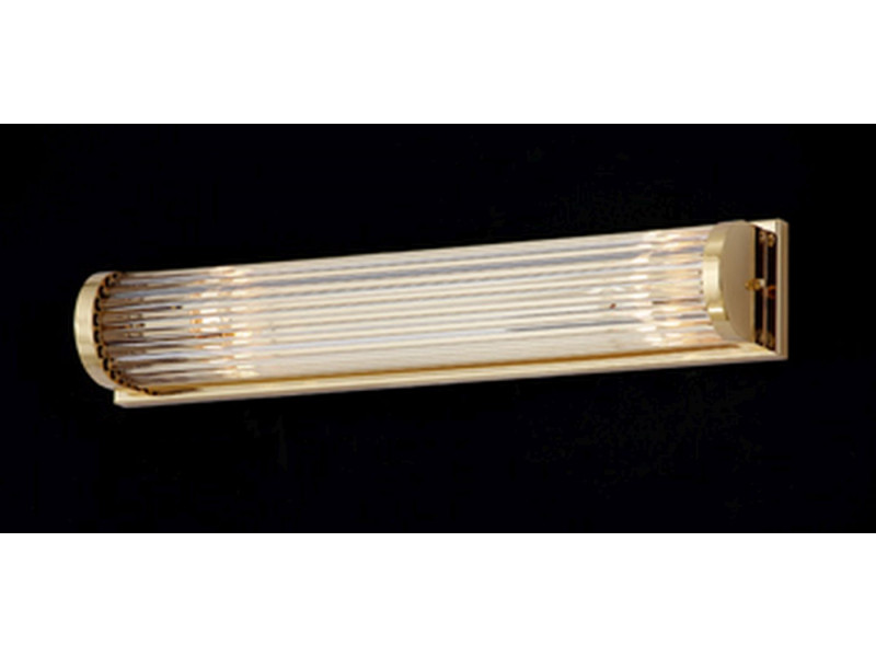 Wall light in chrome or gold finishing with glass bars. Wall light in chrome or gold finishing with glass bars.
