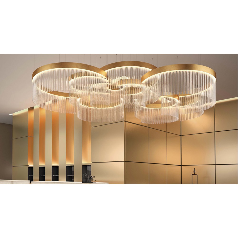 Composition of lamps from oval or circular shapes decorated with blown glass tubes.