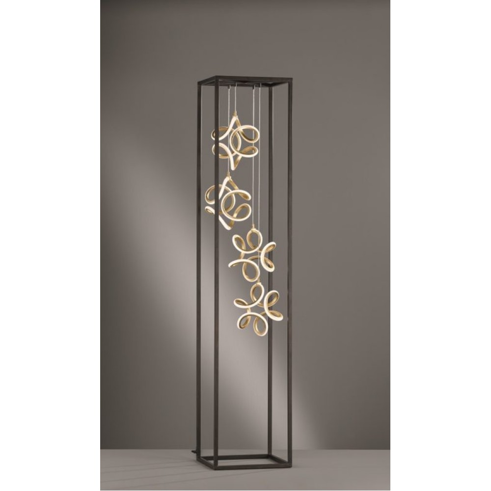Floor lamp with integrated LED, metallic,  in gold leaf and black matt.
