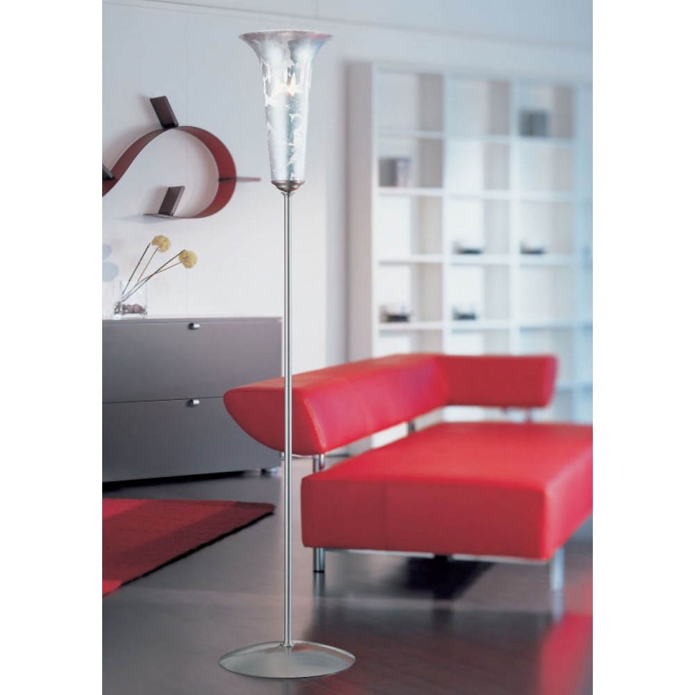 Επιδαπέδιο φωτιστικό σε χρώμιο με ασημί χειροποίητο γυαλί ιταλικής προέλευσης .