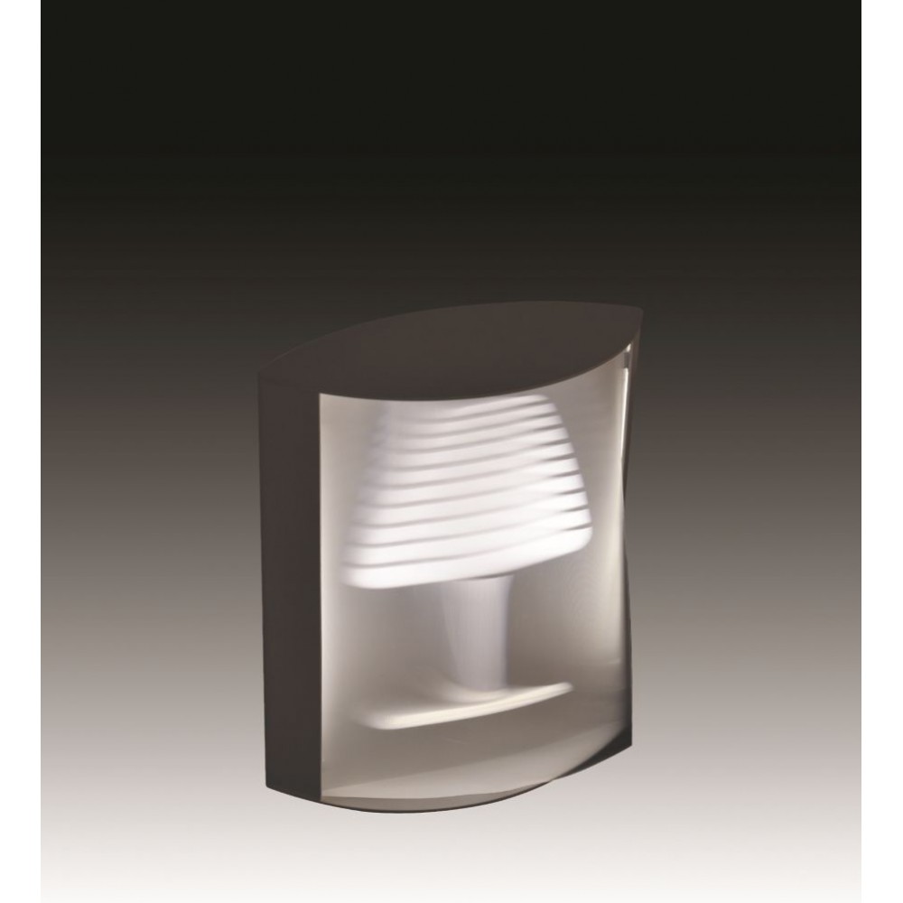 White metal table lamp with white plastic cover.
