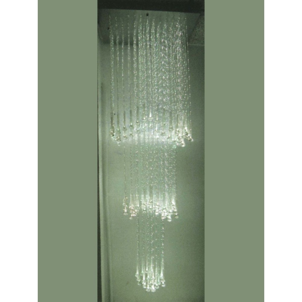 Ceiling lamp with fiber optics and square base with polyhedral crystals on the edge