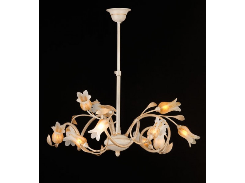 Pendant with cast metal leeves and murano glasses. Pendant with cast metal leeves and murano glasses.
