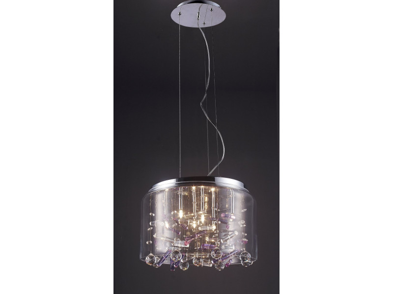 Pendant made of glass lamp and inside decorated with purple crystals Pendant made of glass lamp and inside decorated with purple crystals