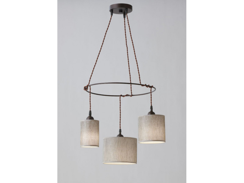 Pendant with circle crown and 3 lampshades. Pendant with circle crown and 3 lampshades.