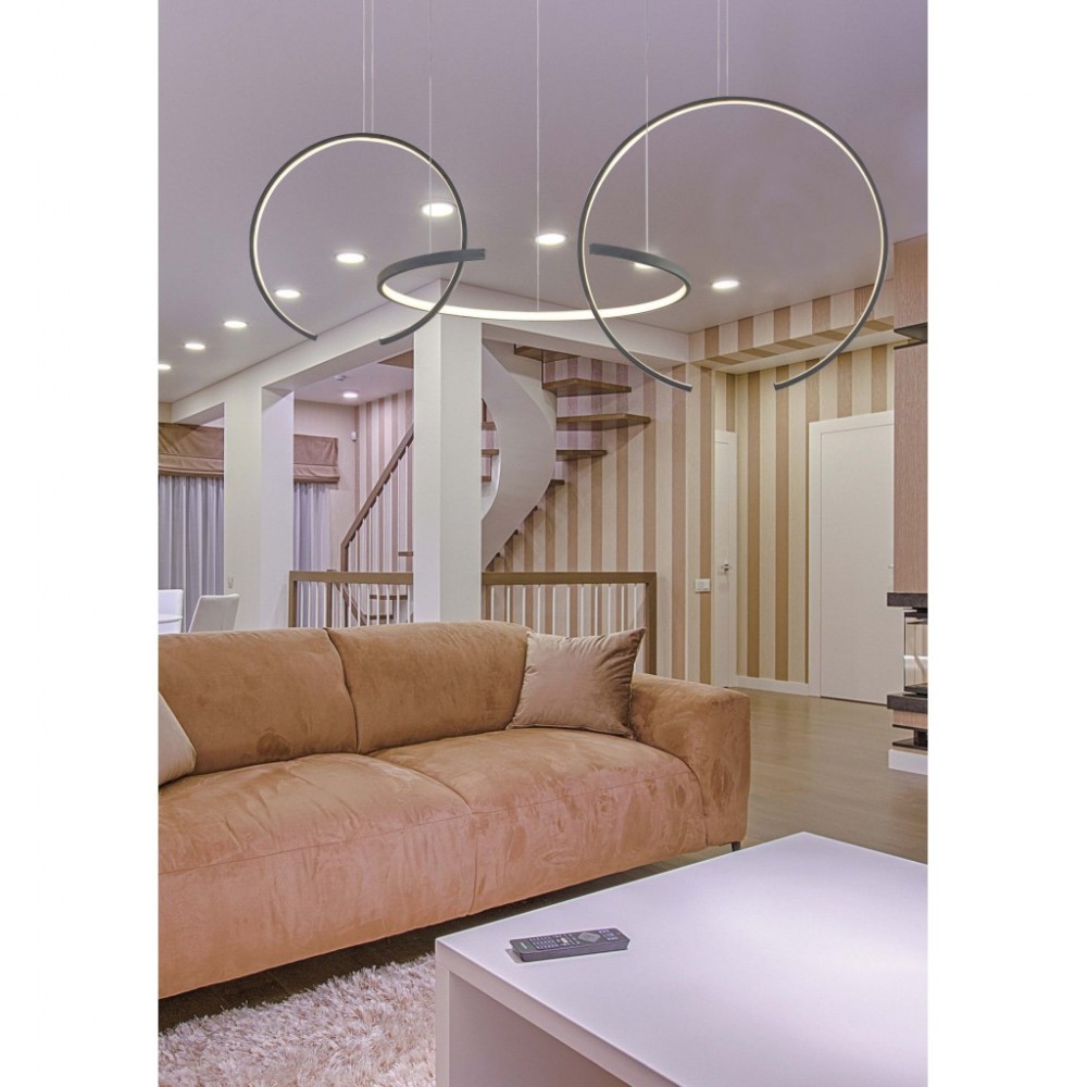 Pendant led lamp with 3 open circles in black.
