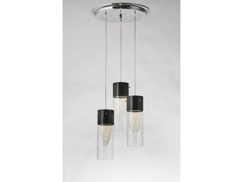 Chrome and black pendant lamp with crystals that gives luxury to your space.