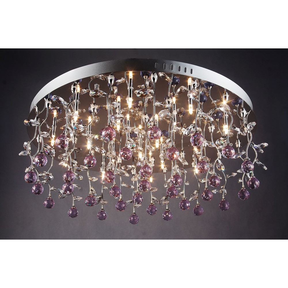Ceiling light in chrome with  purple crystals.