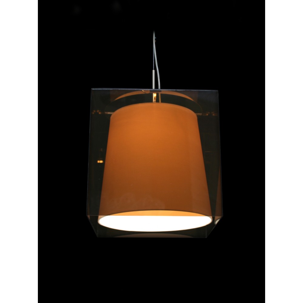 Pendant in chrome with white shades and  brown plexiglas